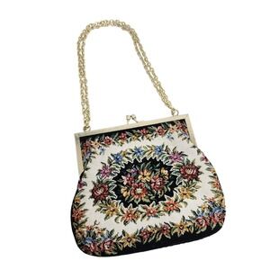 Embroidered Tapestry Purse‎ Floral Vintage Made in Macau Multicolor